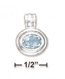 Sterling Silver 8x6mm Bezel Set Blue Topaz Pendant With Double Rim