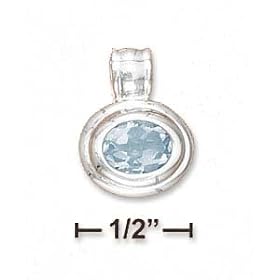 Sterling Silver 8x6mm Bezel Set Blue Topaz Pendant With Double Rim by JewelryWeb