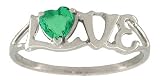 14K White Gold Genuine Heart Emerald Love Ring