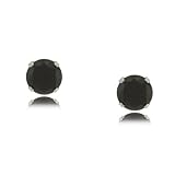 Stud Earrings - Black CZ in Sterling Silver Round Shape