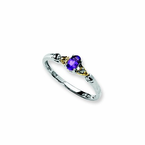 Sterling Silver And 14k Amethyst And Diamond Ring