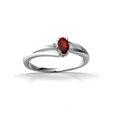 14K White Gold Genuine Oval Garnet and Diamond Ring