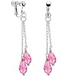 Handcrafted Austrian Rose Crystal Droplet Chain Clip Earrings