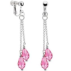 Handcrafted Austrian Rose Crystal Droplet Chain Clip Earrings