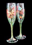 Butterfly Meadow Design - Hand Painted - Matching Set of Toasting Flutes - 6 oz.