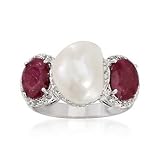 Cultured Pearl, 2.30ct t.w. Ruby Ring, .20ct t.w. Diamonds In Silver