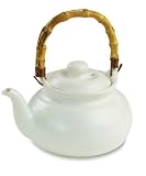 Joyce Chen 90-0013, Stovetop Ceramic Tea Kettle w/Bamboo Handle 2 qt, Ivory