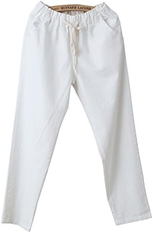 Women' s Super Comfortable Flax Harem Pants Slim Trousers White