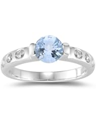 0.26 Cts Diamond & 0.80 Cts Aquamarine Ring in 14K White Gold