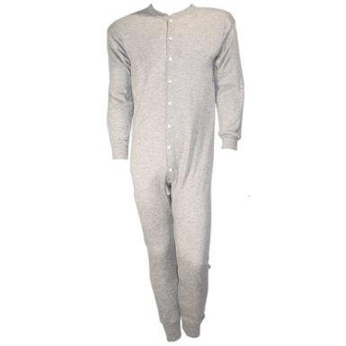 Mens Light Weight Union Suit (Polypropylene/Wicking - 1x1 Rib Knit) (Large, Gray)
