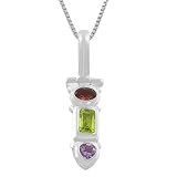Garnet, Peridot, Amethyst Sterling Silver Long Pendant With 18 Box Chain