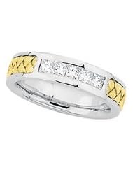 14K White And Yellow Gold - Handwoven Two Tone Diamond Duo Band