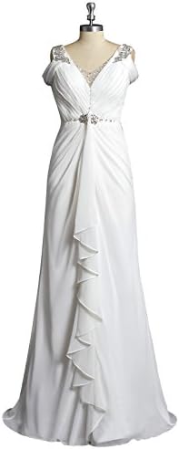 Vivebridal Women's Long Chiffon with Beadings Cap Sleeve Wedding Party Bride Dress Lovry 24w