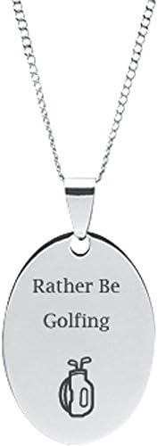 Stainless Steel Engravable Golf Bag Oval Pendant on 18" Cable Chain