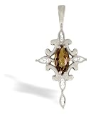 14K White Gold Genuine Marquise Smoky Quartz and Diamond Cross Pendant