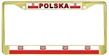 Poland Polish Polska Flag Gold Tone Metal License Plate Frame Holder