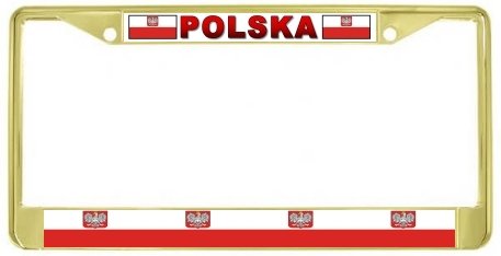 Poland Polish Polska Flag Gold Tone Metal License Plate Frame Holder