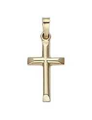 14K Gold 3/4" Solid Cross Pendant in a Bevelled Plain Design Gift Boxed