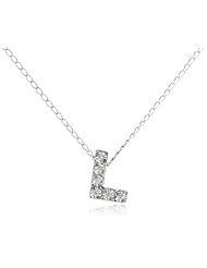 DiAura Sterling Silver Mini Diamond Initial Pendant Necklace, 18"