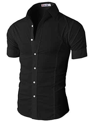 H2H Mens Casual Slim Fit Wrinkle Free Short Sleeve Dress Shirts Of Various Color