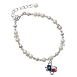 Texas Outline with Flag Czech Pearl Beaded Charm Bracelet [Jewelry]