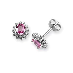 Jewelco London 18 Carat White Gold Diamond-19pts Pink Sapphire 86pts Stud Earring