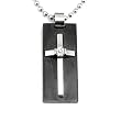 Stainless Steel Cubic Zirconia Silver Tone Cross on Black Board Pendant Necklace