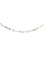 White Cultured Pearl and Gemstone Chain Linked Necklace