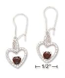 Sterling Silver 12m Open Heart Earrings Diamond-Chips 5m Garnet Heart