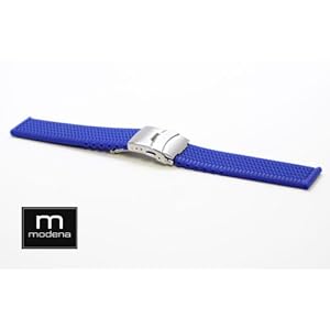 20mm Royal Blue MODENA Classic Tire Tread Style Italian Rubber Watch Band w/ Deployant / Deployment Buckle / Clasp (Misc.)