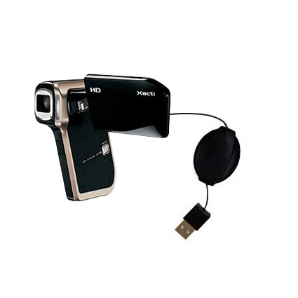 Retractable USB Cable for the Sanyo Camcorder VPC-HD800 with Power Hot Sync and Charge capabilities - uses Gomadic TipExchange Technology