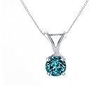 Blue Solitaire Diamond Pendant 1/4 Carat (ctw) in 14K White Gold with Chain