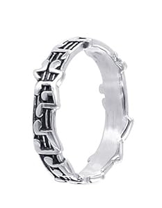 LWRS174-8 Sterling Silver 5mm Musical Notes Band Ring Size 8