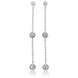 18k White Gold 3 Round Brilliant Cut Diamond Drop Earrings (GH, SI-I, 1.20 carat)