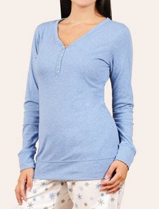 Motherhood Maternity: Long Sleeve Henley Collar Nursing Sleep Top