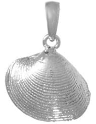 925 Solid Sterling Silver Nautical Necklace Charm Pendant, Clam Shell