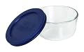 Pyrex Storage 1-Cup Round Dish with Dark Blue Plastic Cover, Clear