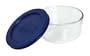 Pyrex Storage 1-Cup Round Dish with Dark Blue Plastic Cover, Clear