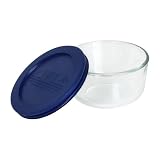 PyrexStorage1-CupRoundDishwithDarkBluePlasticCover,Clear