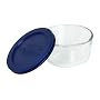 Pyrex Storage 1-Cup Round Dish with Dark Blue Plastic Cover, Clear