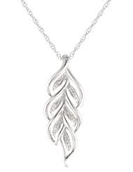 Sterling Silver Leaf Diamond Pendant Necklace (0.02 cttw, I-J Color, I2-I3 Clarity), 18"