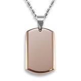 Small Rose Plated Tungsten Carbide Dog Tag on a 24 Inch Chain