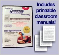 Mastering Access Made Easy Training Tutorial v. 2010 through 97 -How to use Microsoft Access video e Book Manual Guide. Even dummies can learn step by step from this total DVD for MS Access, featuring Introductory through Advanced material from Professor Joe