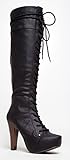 Qupid PUFFIN-74 Lace Up Chunky High Heel Knee High Boot ( Size 7 B(M) US)