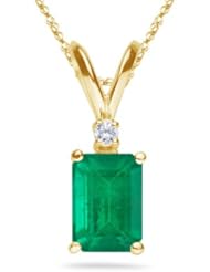 0.02 Cts Diamond & 1.15-1.93 Cts of 8x6 Mm Aa Emerald Cut Natural Emerald Pendant in 14k Yellow Gold