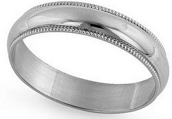 18K White Gold Milgrain Classic-Fit Wedding Band, 4mm Wide