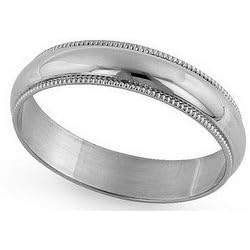 18K White Gold Milgrain Classic-Fit Wedding Band, 4mm Wide