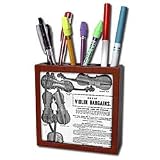 Florene Vintage - Antique Black and White Violins - Tile Pen Holders-5 inch tile pen holder