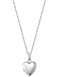 14k White Gold Childrens Heart Locket Necklace, 13"