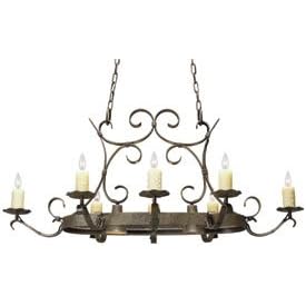 2nd Ave Handforged Scrolling Oval Hanging Pot Rack with Candelabra Light Sockets and Finish 32 3/4